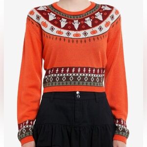 Thorn & Fable Cat Ghosts‎ & Pumpkins Crop Sweater Hot Topic Halloween